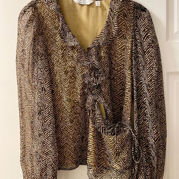 Other Stories Sheer Coffee Bean Print Wrap Blouse - Picture 3 of 8